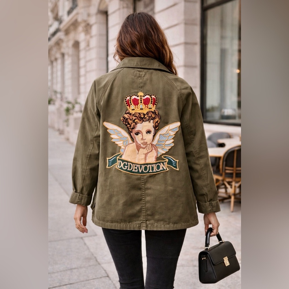 ♻️ UPCYCLED Olive Utility Field Jacket with Embroidered Patches size M/L